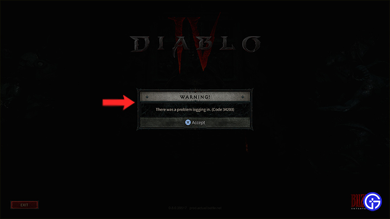 Diablo 4 problem logging in 34203 