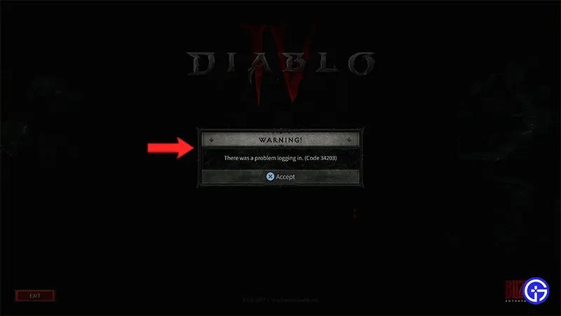 Diablo 4 problem logging in 34203 