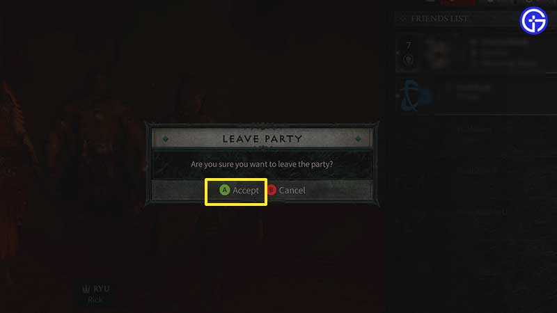 how to exit party joined diablo 4