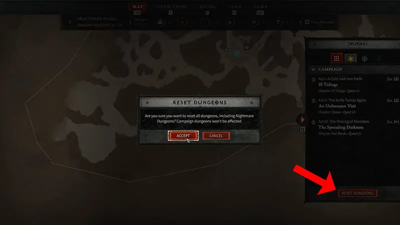 Reset Dungeon button in Diablo IV