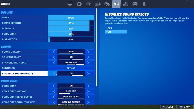 Turn on Visualize Sound Effect in Fortnite settings