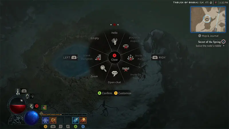 Emote action wheel in Diablo IV