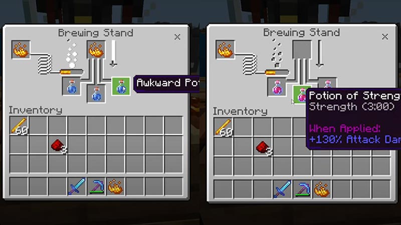 make Strength Potion for 3 minutes damage buff In Minecraft