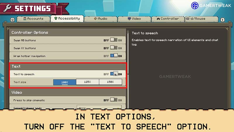 how to turn off text to speech minecraft education edition