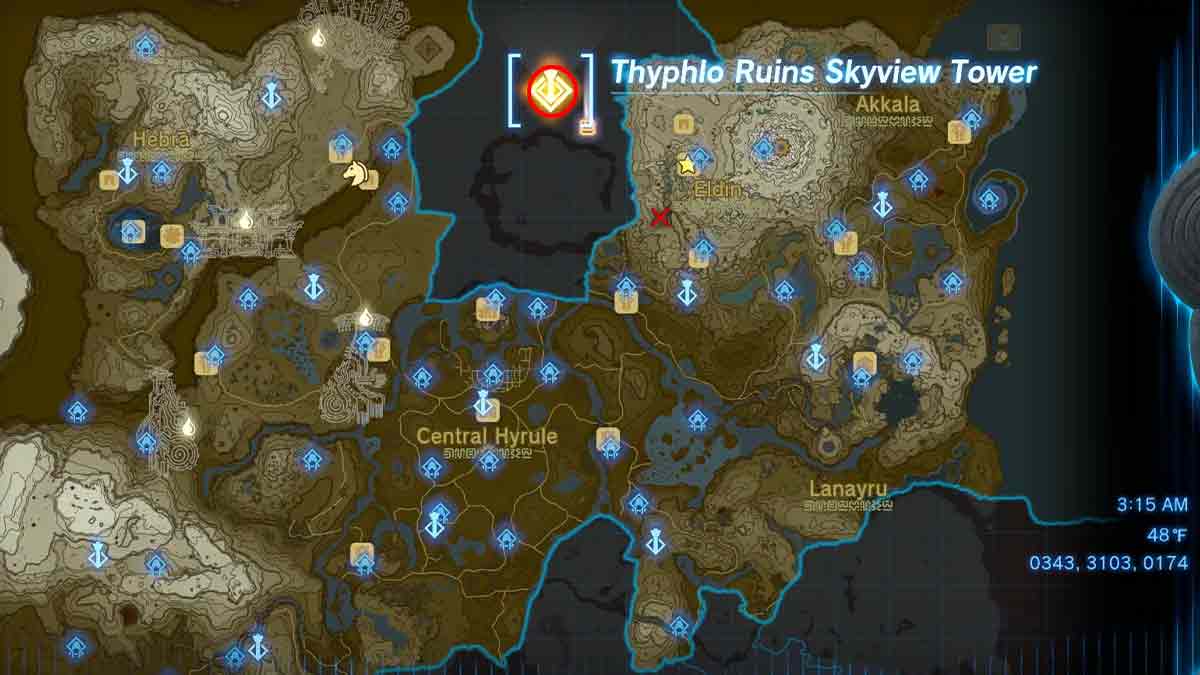 Thyphlo Ruins Tower location totk
