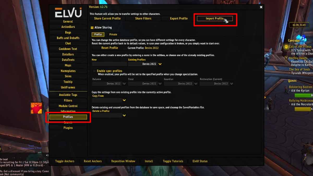 how to import strings to get interafce ui in wow world craft