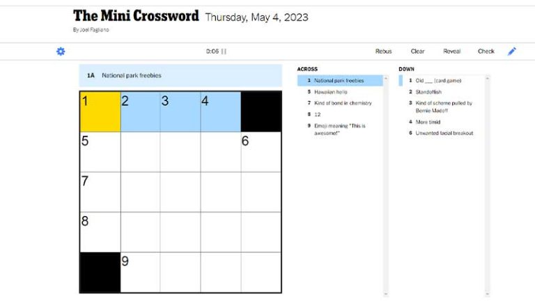 NYT Mini Crossword Puzzle Answers
