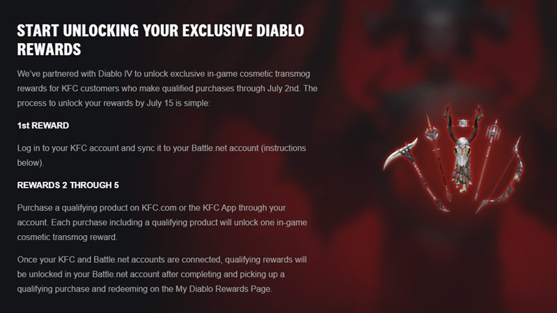 Diablo 4 KFC Promo Free Cosmetics Reward