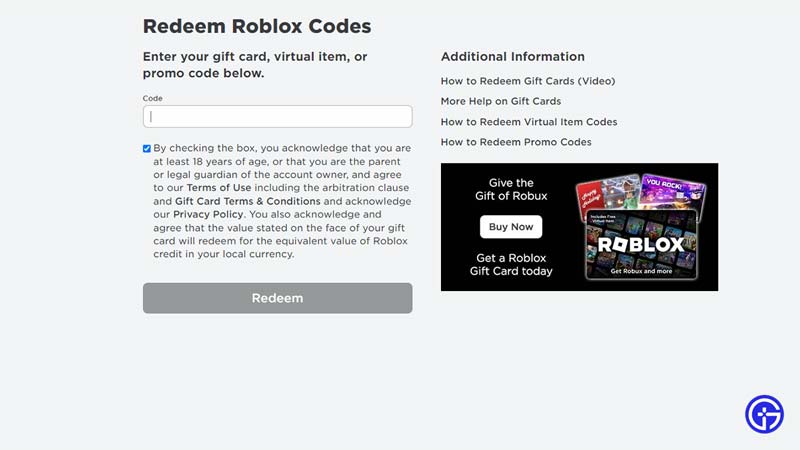 Gift Cards Codes in Roblox