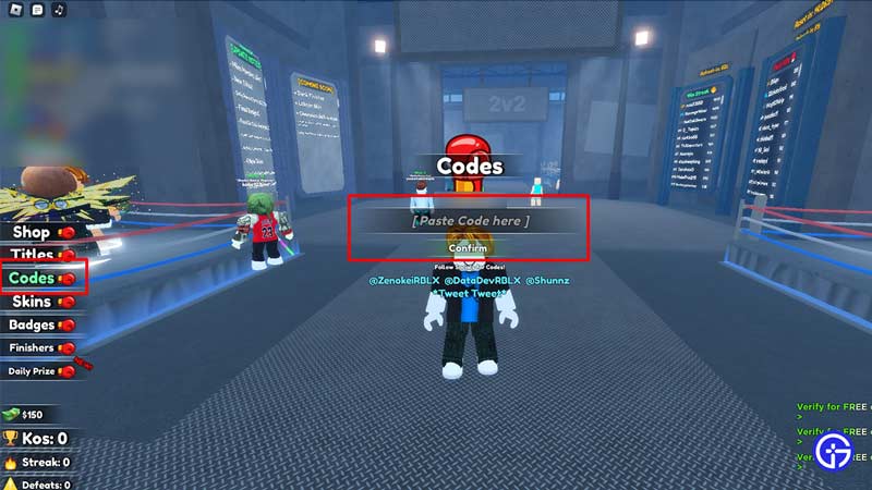 A character in Roblox redeeming Shadow Boxing Fights codes