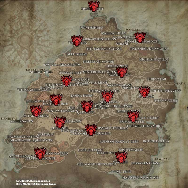 Diablo 4 All Stronghold Map Locations 