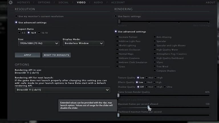 best dota 2 settings for low end pc