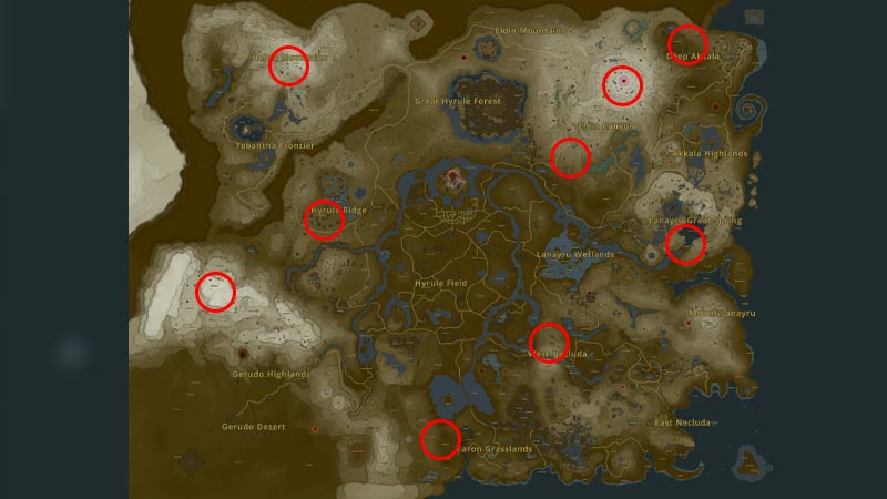 Octorok Eyeballs locations on TOTK map