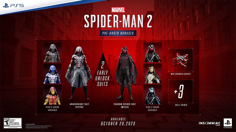 pre-order bonuses standard edition spider-man 2