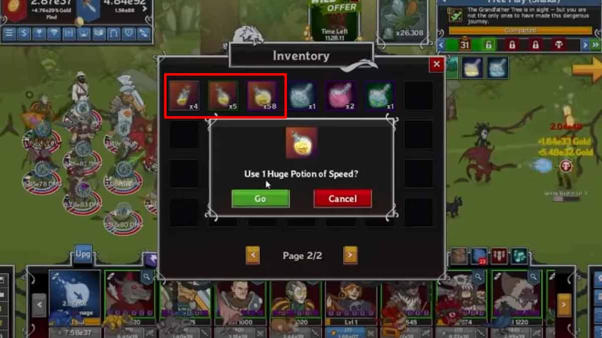use speed potions to increase speed of idle champions of the forgotten realms game