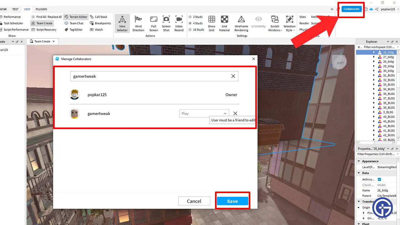 How Can I Enable Team Create on Roblox Studio friends to edit games 