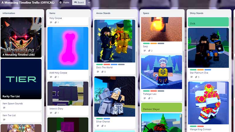 trello link a menacing timeline roblox