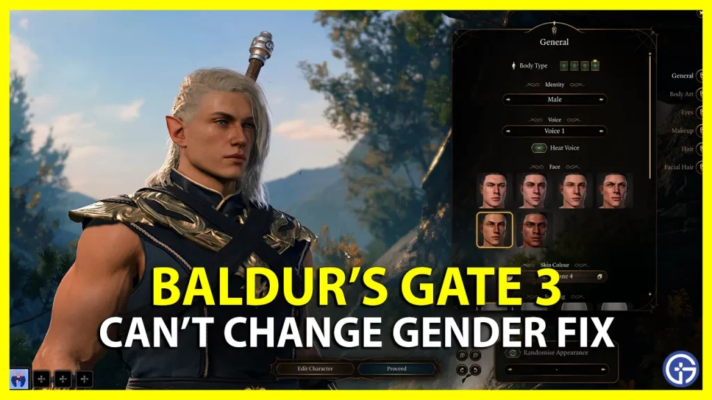 how to fix the unable to change character gender in BG3