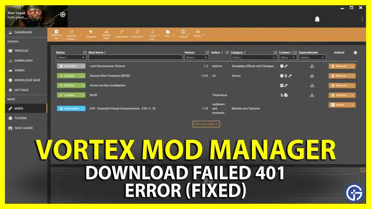 how to fix Vortex download failed 401 error
