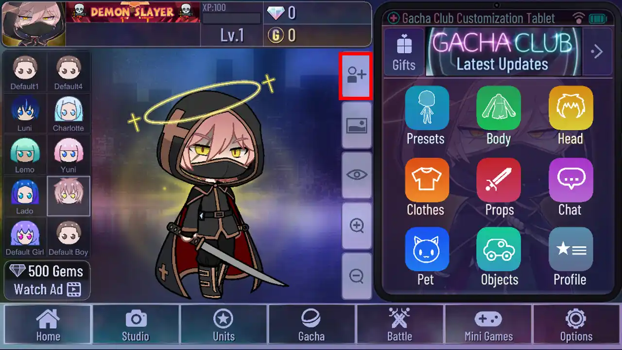 Steps to save character in Gacha Club