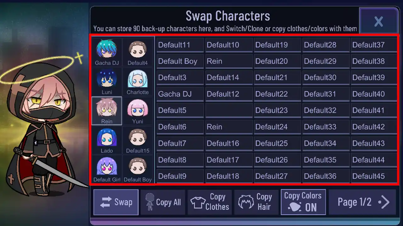 steps to save characters in Gacha Club