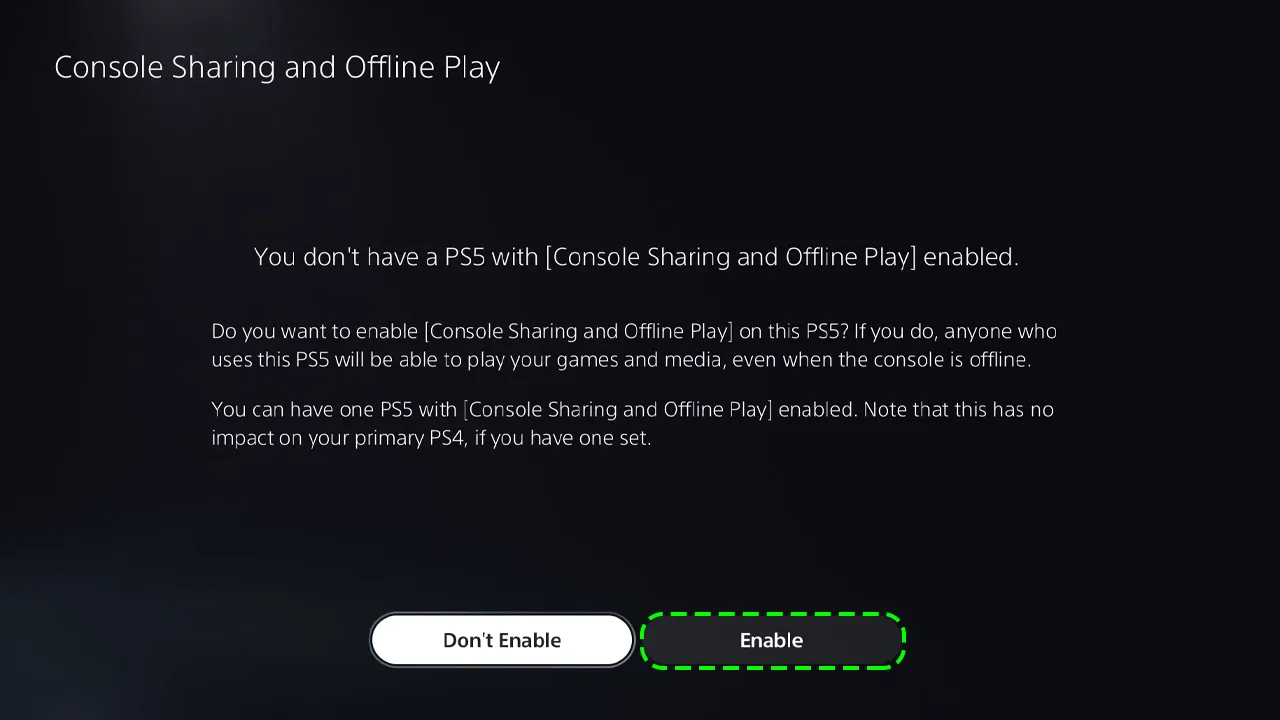 Enable gameshare on ps5