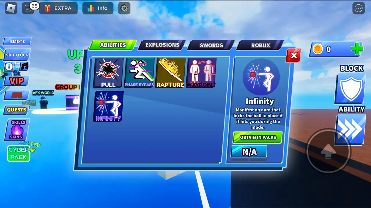 Get Infinity ability in Blade Ball