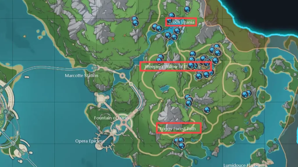 Genshin Impact Lakelight Lily Locations on map