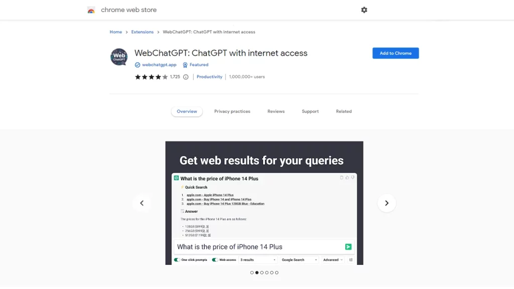 Connect ChatGPT to Internet using WebChatGPT