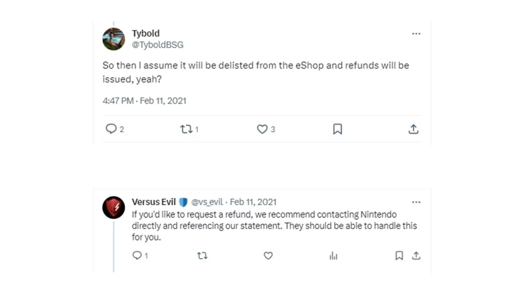 versus evil refunds reply
