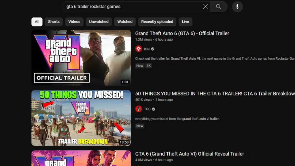 gta 6 trailer on youtube