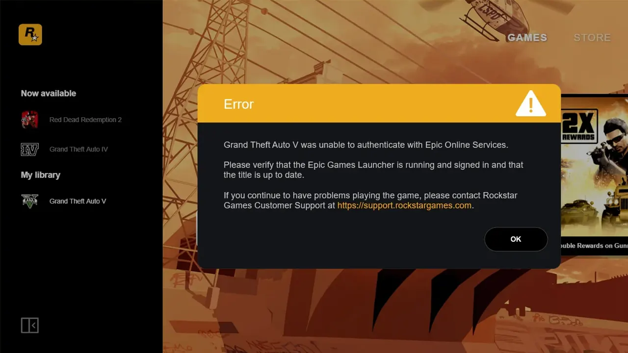 Fix "Grand Theft Auto V was Unable to Authenticate With Epic Online Services" Error