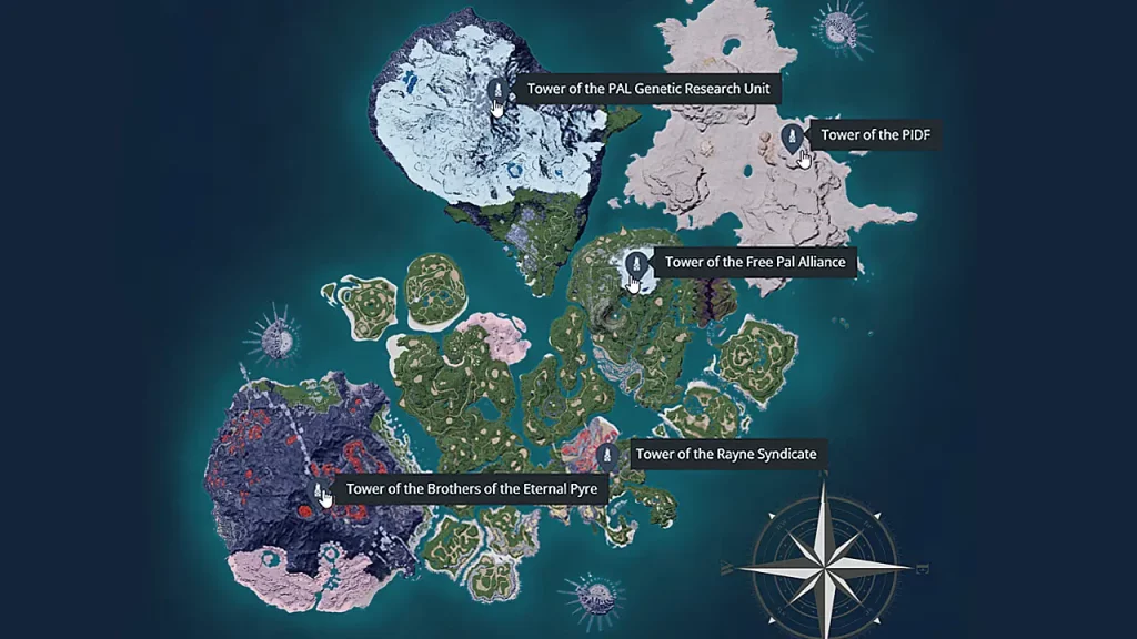 Palworld Syndicate Towers Map Locations