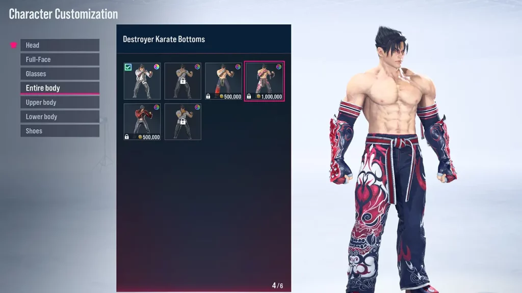 character customization screen with cosmetics