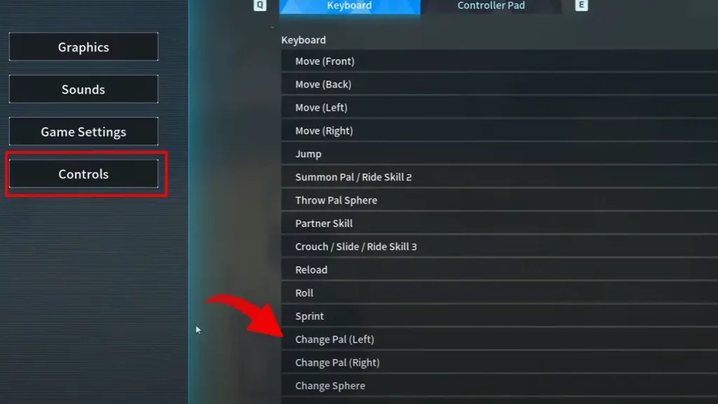 game settings to change pal sphere keybinds