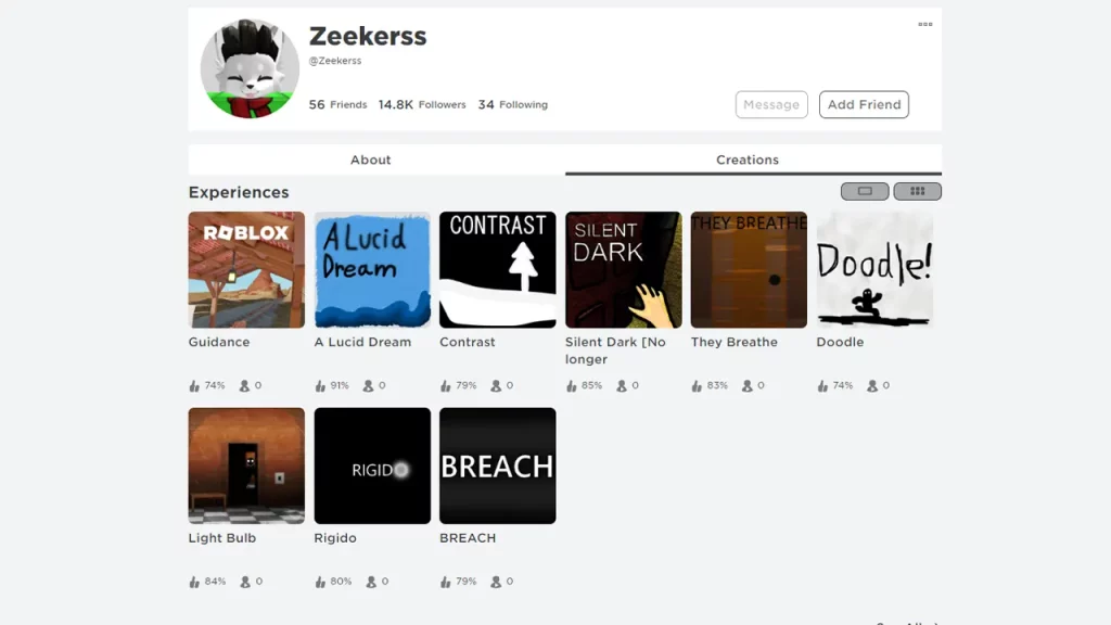 roblox games developed by Zeekerss