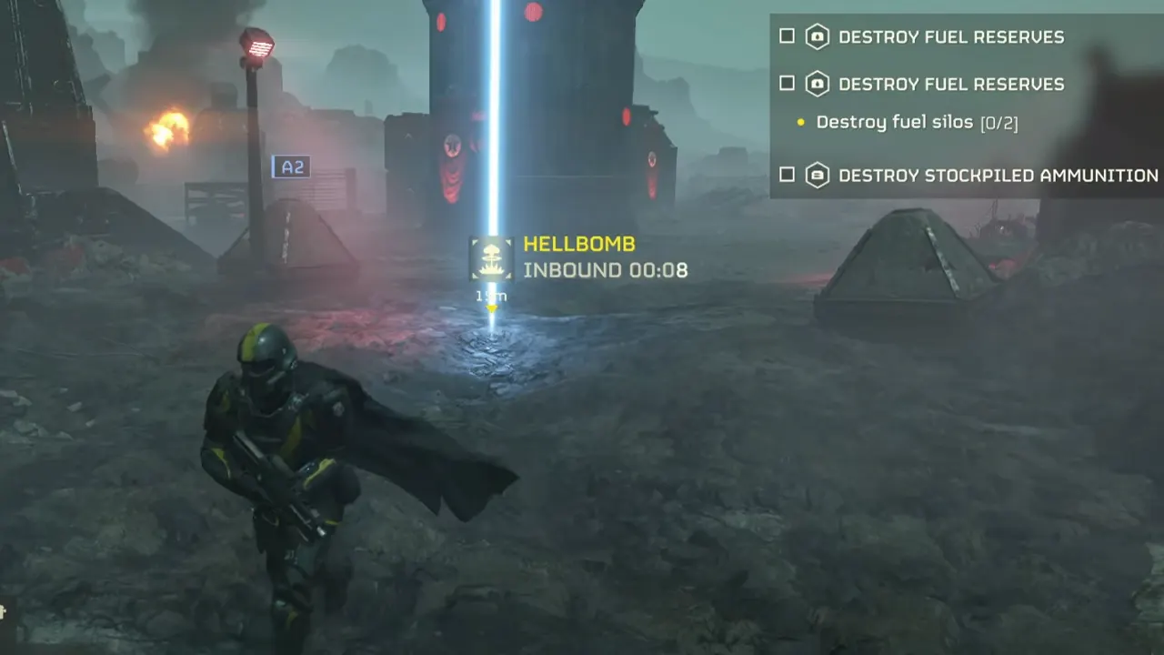 You can destroy Fuel Silos by throwing a Hell Bomb towards the base of the facility (Image: Jason's Video Games Source)