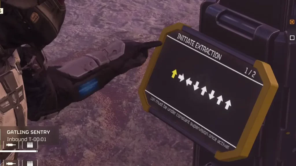 Begin the extraction in Helldivers 2 by entering the correct sequence of commands displayed