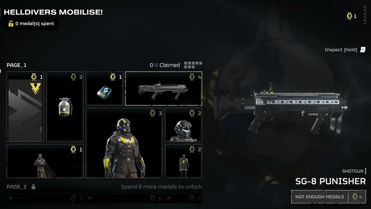 Use the Medals you have collected to buy weapons from the Warbonds Helldivers Mobilise! battle pass in Helldivers 2
