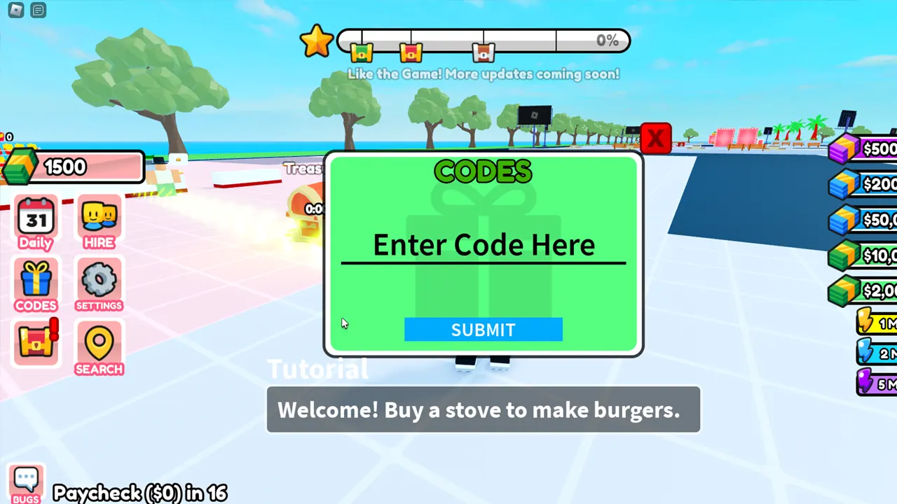 How to Redeem Codes in Burger Store Tycoon