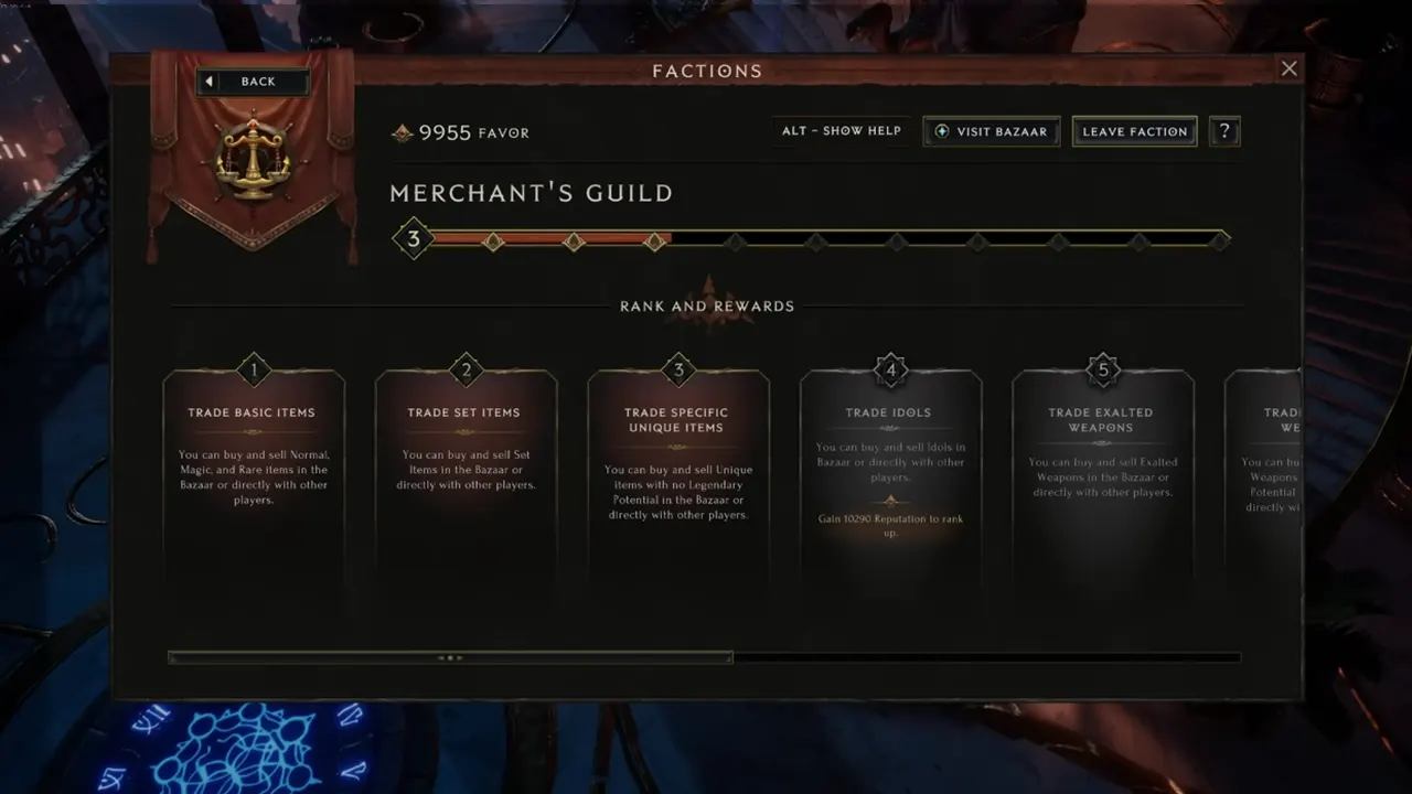 Merchant's Guild Faction Benefit in Last Epoch