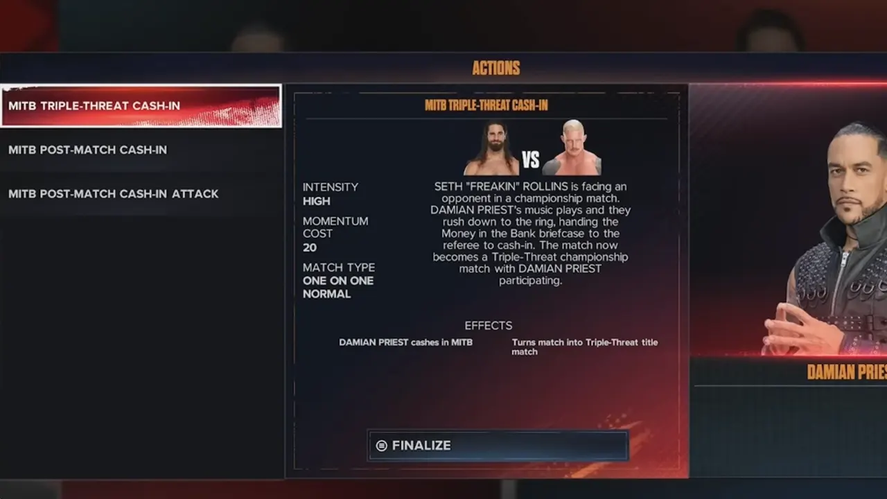 Adjusting Cash-In Setting through WWE 2K24 Rivalry Actions