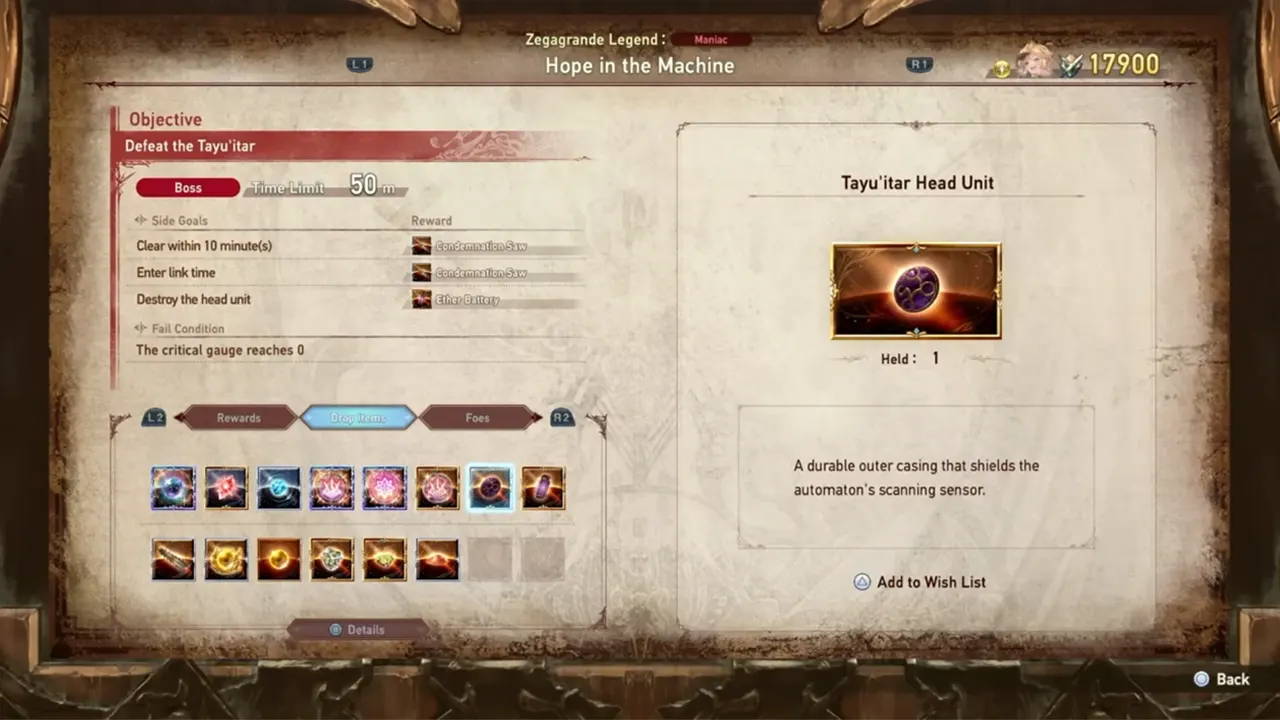 complete Hope in the Machine quest to farm Tayu’itar Head Units in Granblue Fantasy Relink 