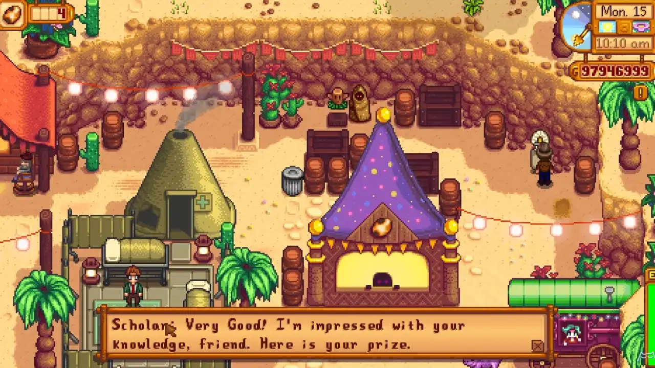 Giving Correct Answers to Scholar NPC in Desert Festival of Stardew Valley