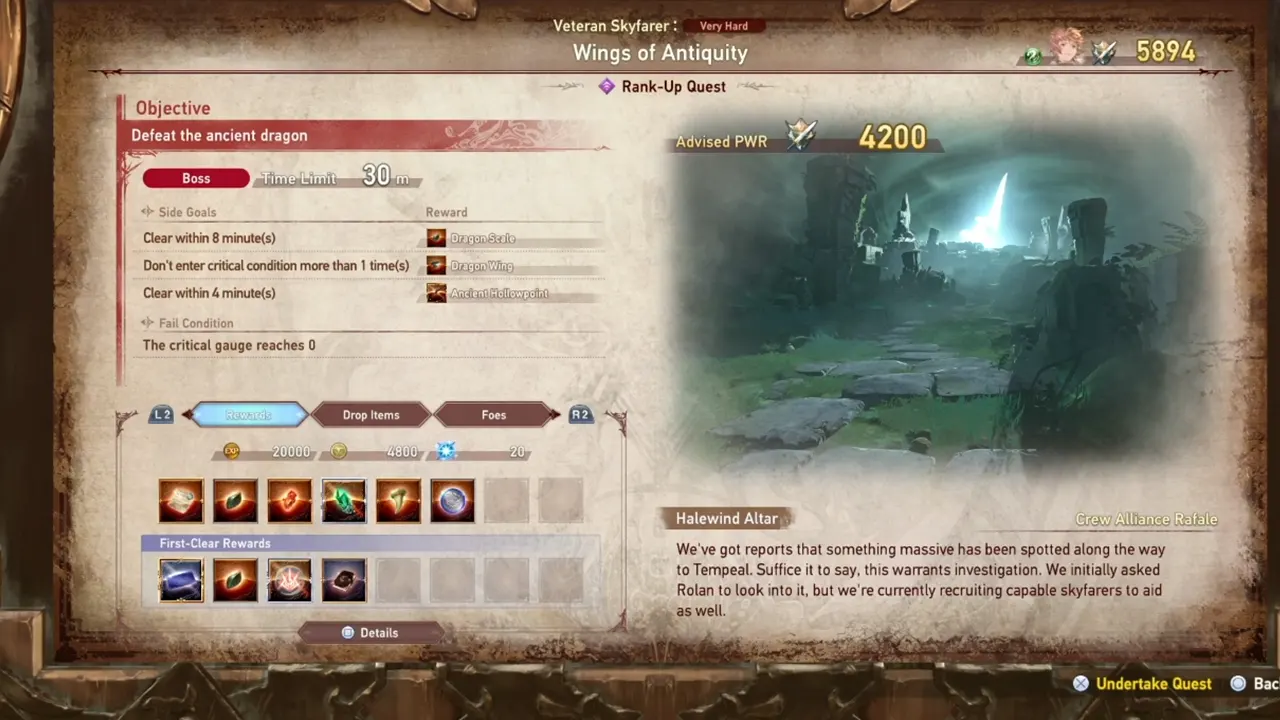 Complete Wings of Antiquity Quest to get Dragon Scale in Granblue Fantasy Relink