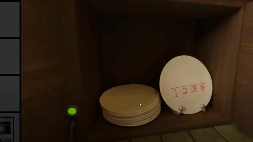 code on plates in cabinet