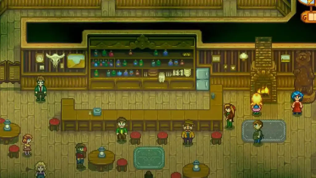 villagers in the tavern during green rain in stardew valley