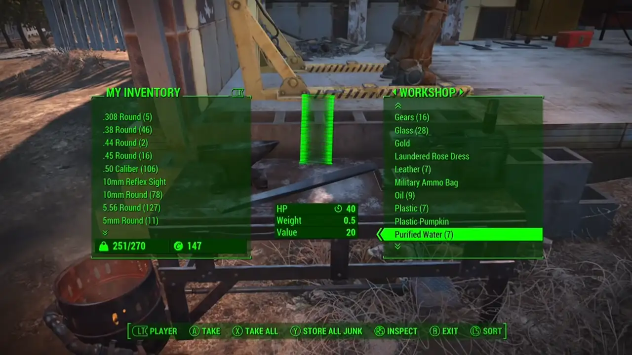 Fallout 4でワークベンチを使用して精製水を作る方法
