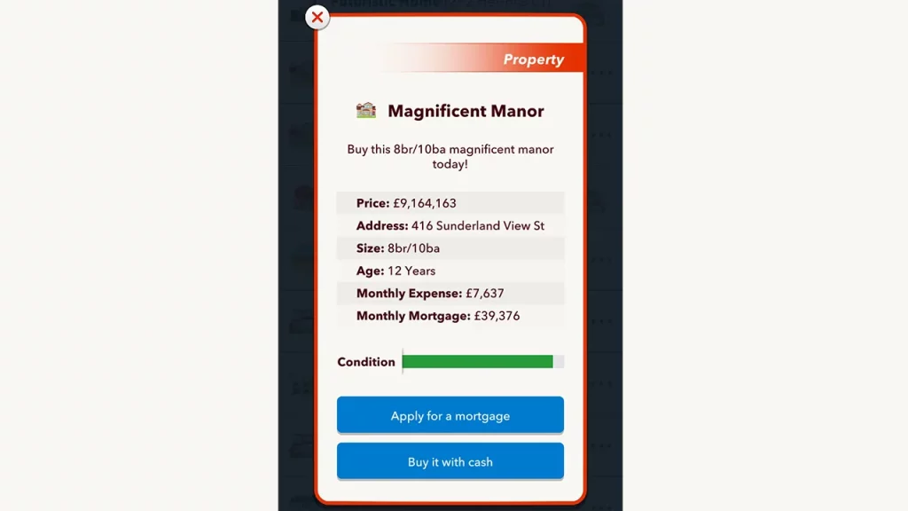 Purchase and Mortgage Mansions in BitLife