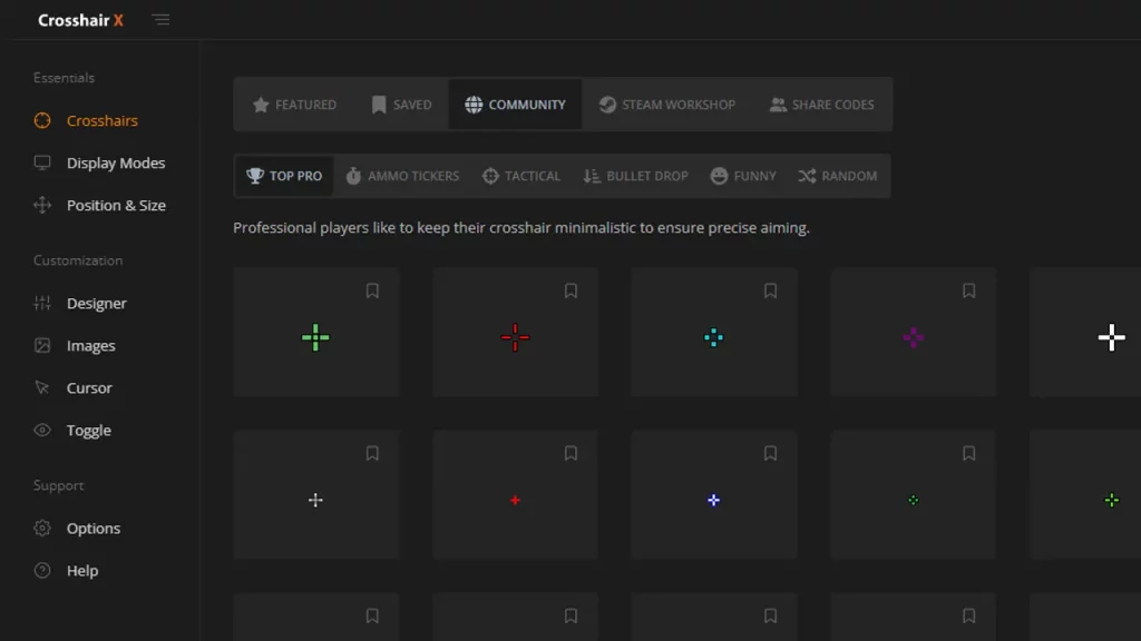 What are the Customizable Options in Crosshair X